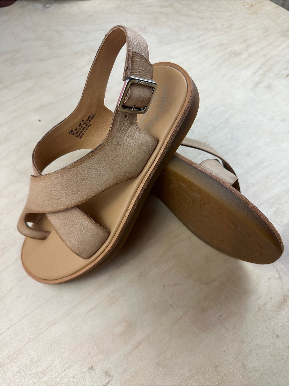 Kork-Ease Neutral Tan Crisscross Buckle Sandals
